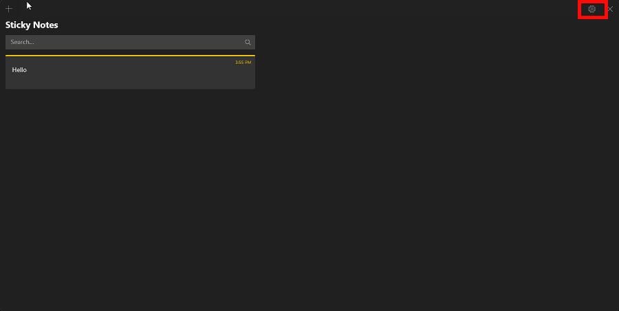 Настройки Sticky Notes: значок шестерёнки