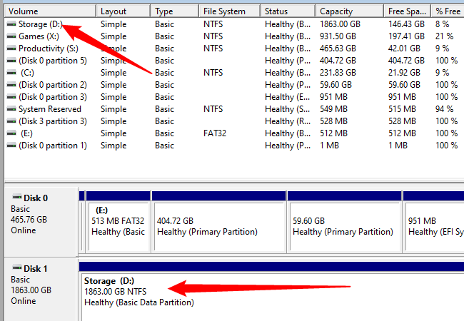 Выделение раздела в списке или на панели внизу.