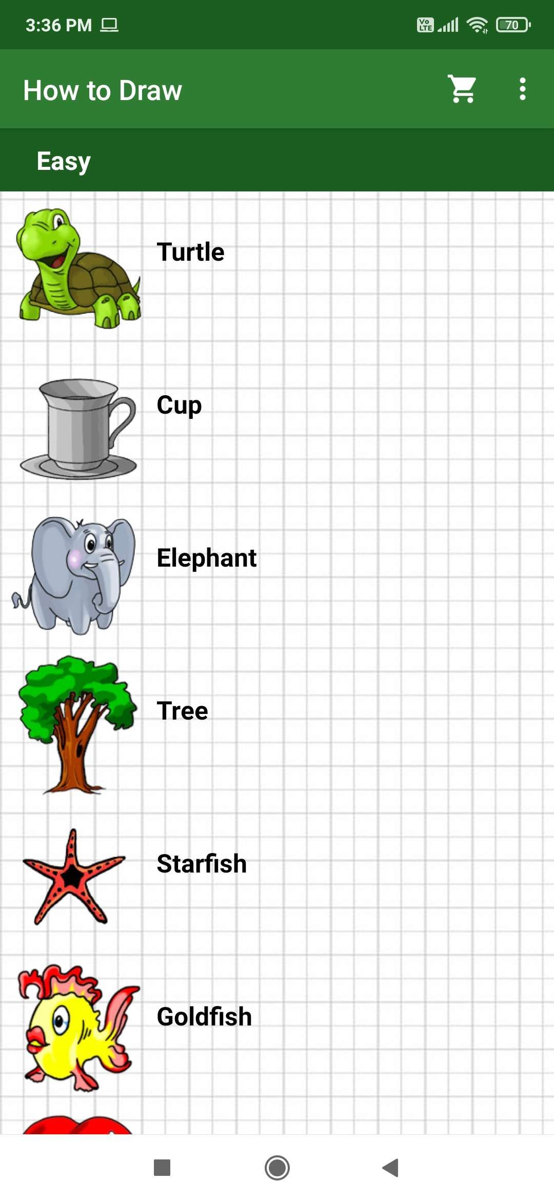 Выбор предмета для пошагового обучения в приложении Artfonica How to Draw