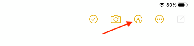 Выбрать значок карандаша на панели заметок