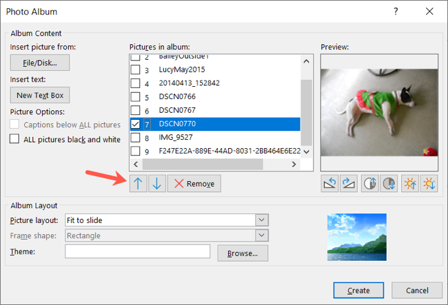 Кнопки вверх, вниз и удалить
