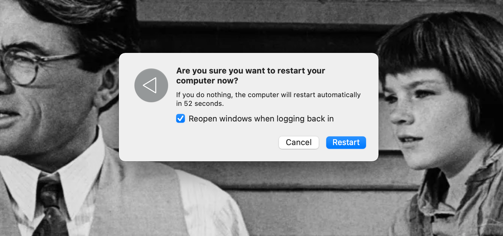 Окно перезагрузки открыто на MacBook Pro