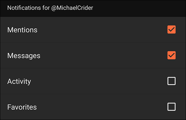 Пример раздела уведомлений в стороннем Twitter‑клиенте