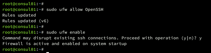 Подтверждение включения UFW и профиля OpenSSH