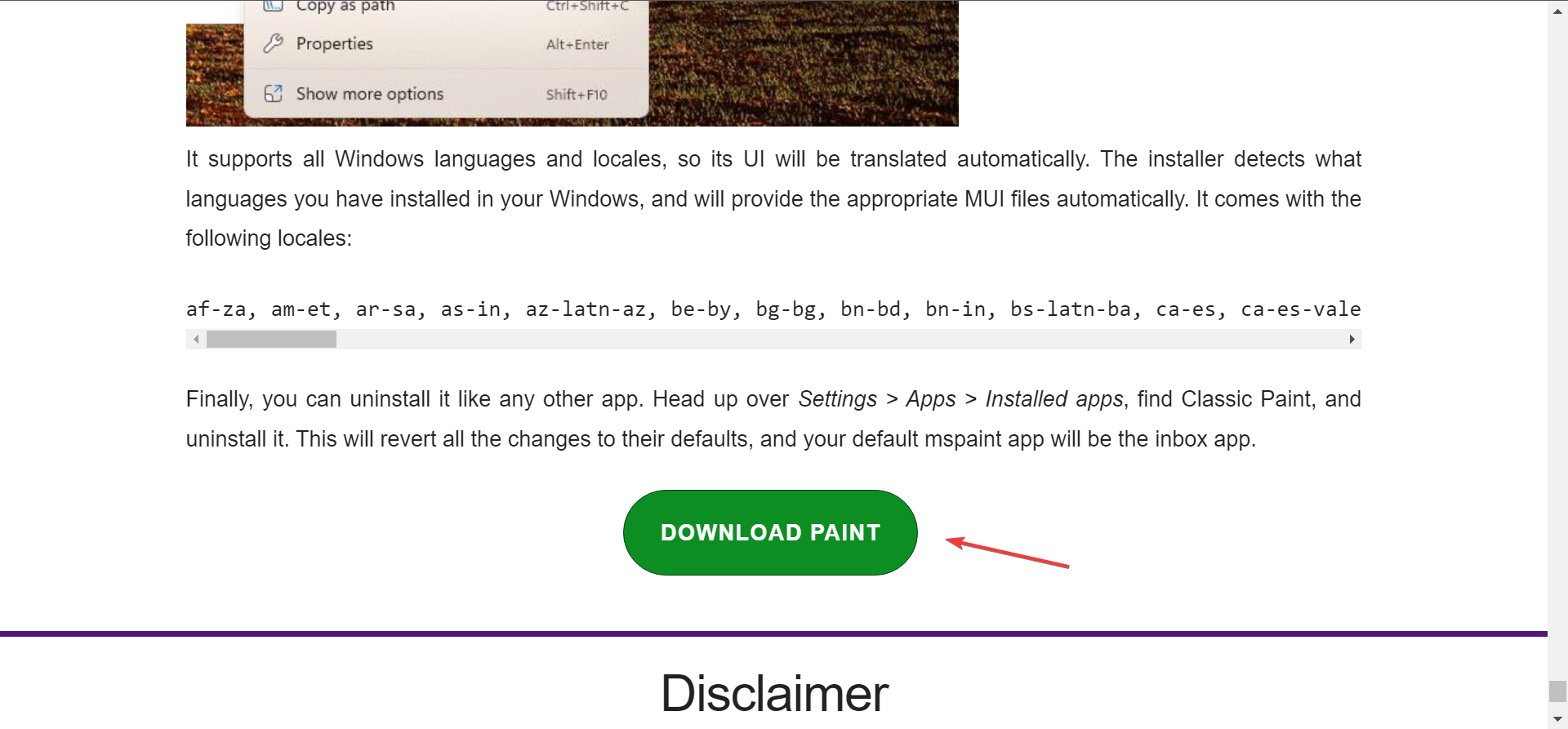 Кнопка загрузки Classic Paint на стороннем сайте