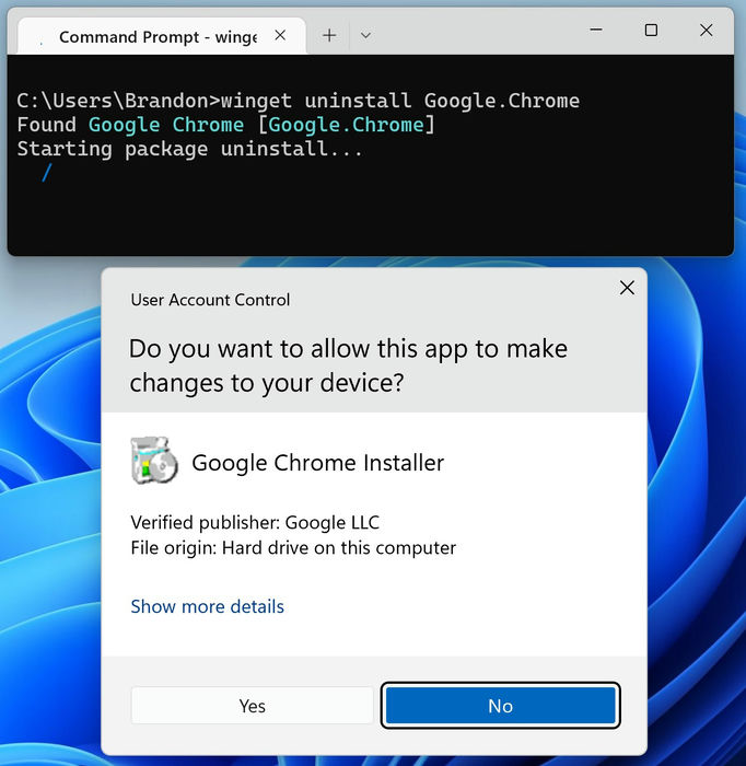 Windows Package Manager Terminal Winget Uninstall Google Chrome User Account Control