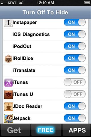 Скрытие приложений с помощью Poof — список приложений