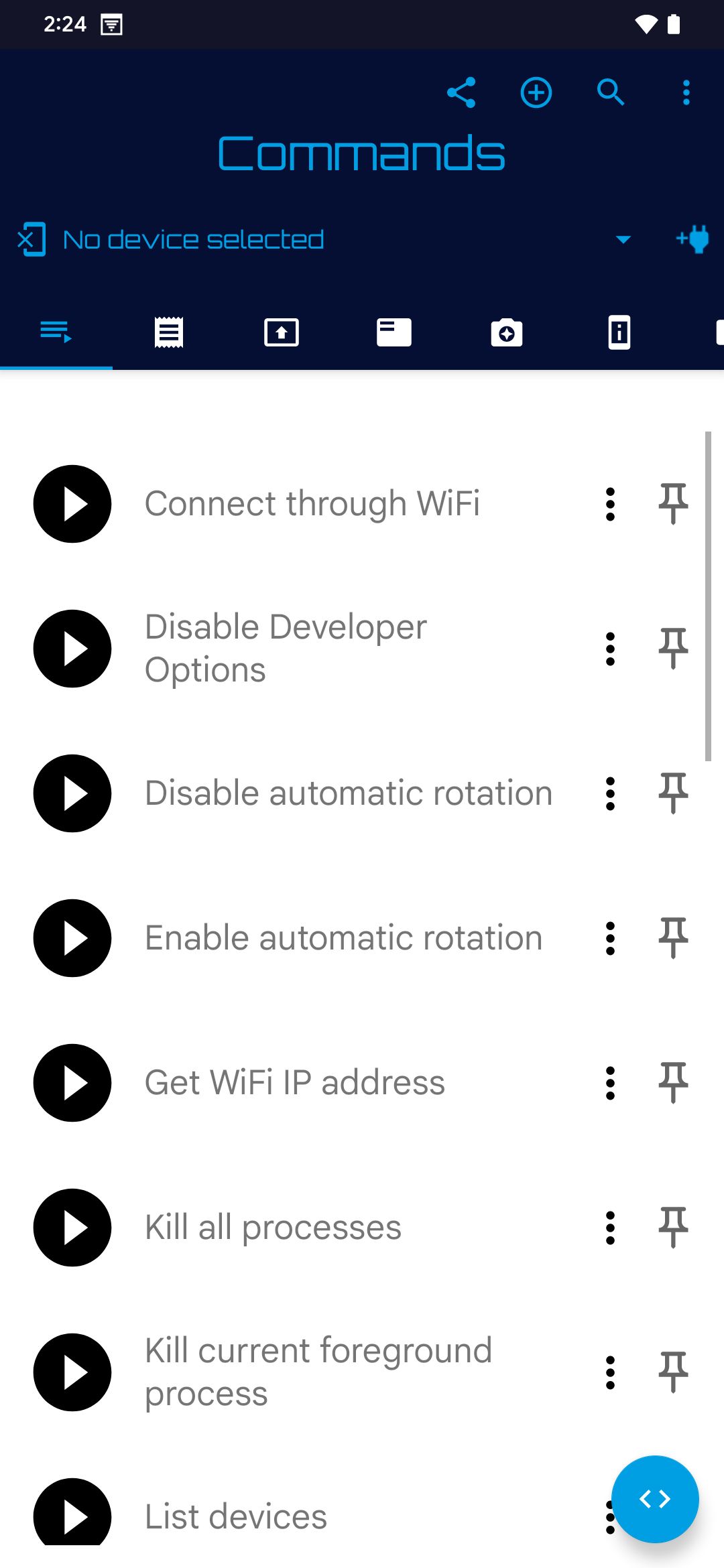 bugjaeger commands screen