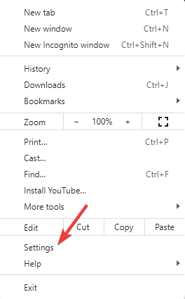 Переход к настройкам Chrome