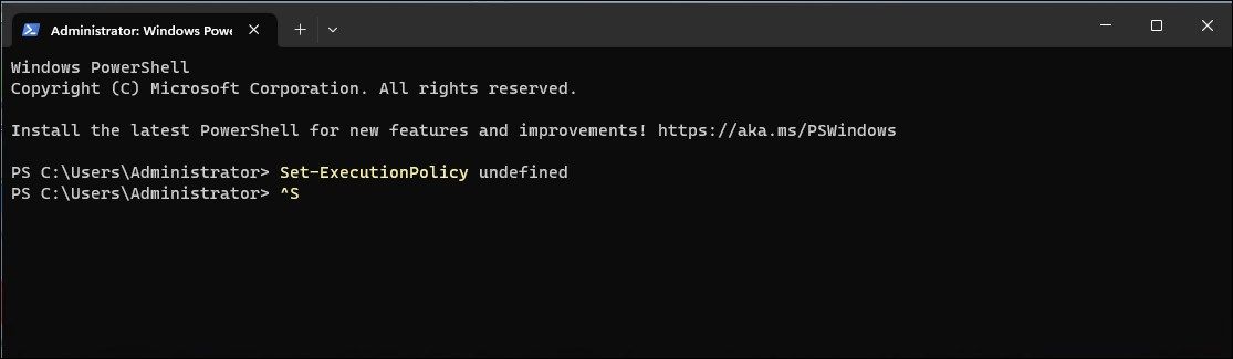 Индикатор политики выполнения PowerShell установлен в Undefined