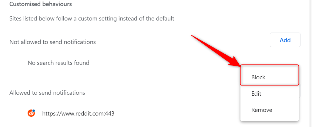 Подтвердить блокировку уведомлений для reddit.com