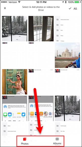 Выбор фото или альбомов для копирования