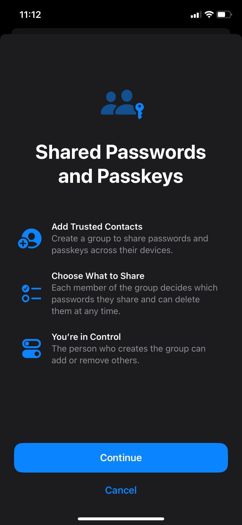 iPhone Settings Share Passwords and Passkeys Get Started button