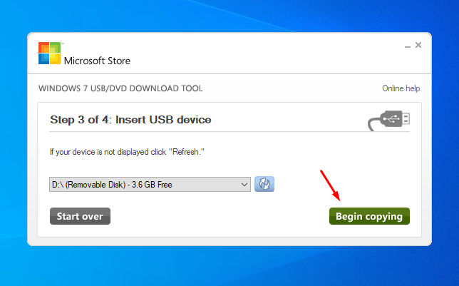 Начало копирования на носитель
