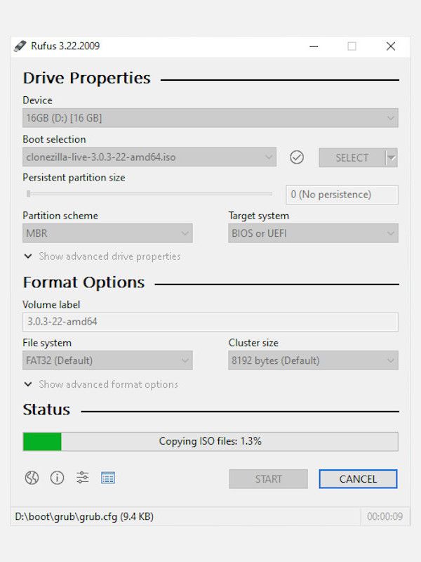 Процесс записи ISO в Rufus
