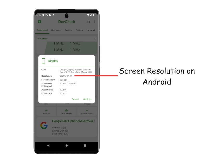 Экран с информацией о разрешении Android