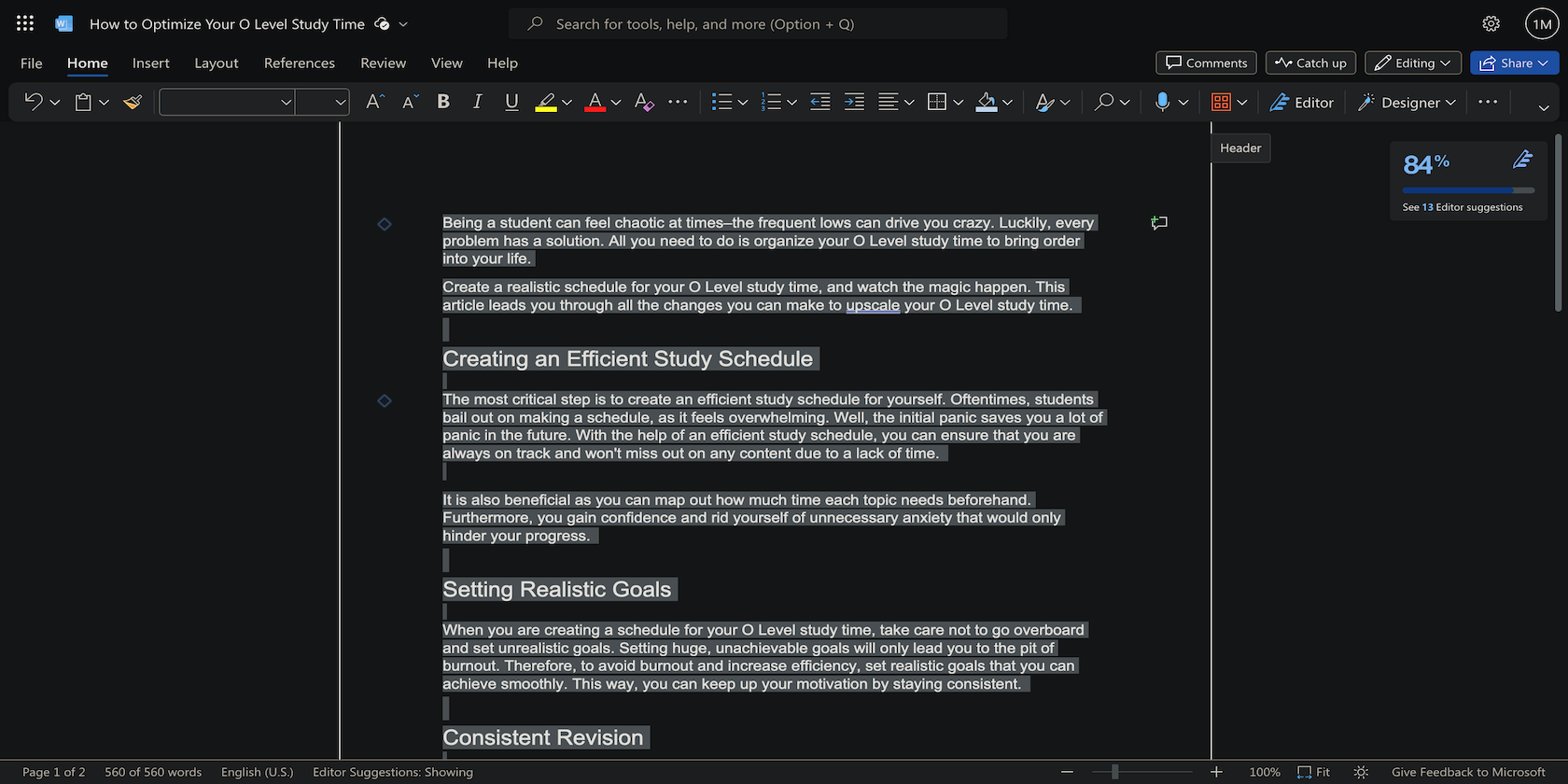 Выделение всего содержимого документа Word