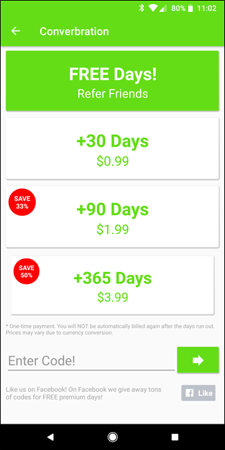 Ещё один скриншот экрана оплаты и опций pro