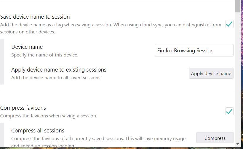 Поле ввода имени устройства в Tab Session Manager