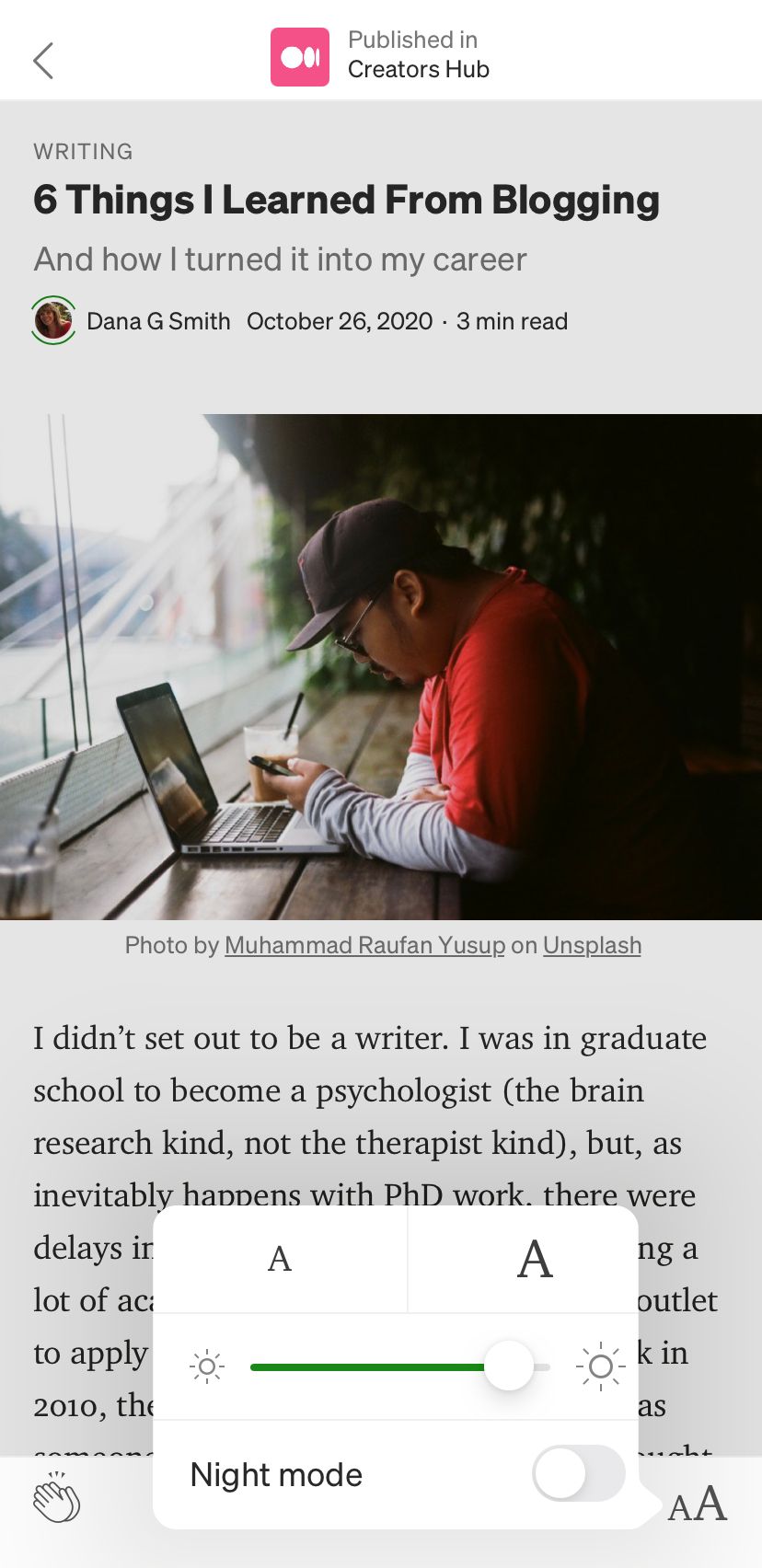 Опции только для мобильной версии Medium