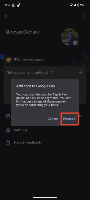 Formulario para añadir una tarjeta en Google Pay