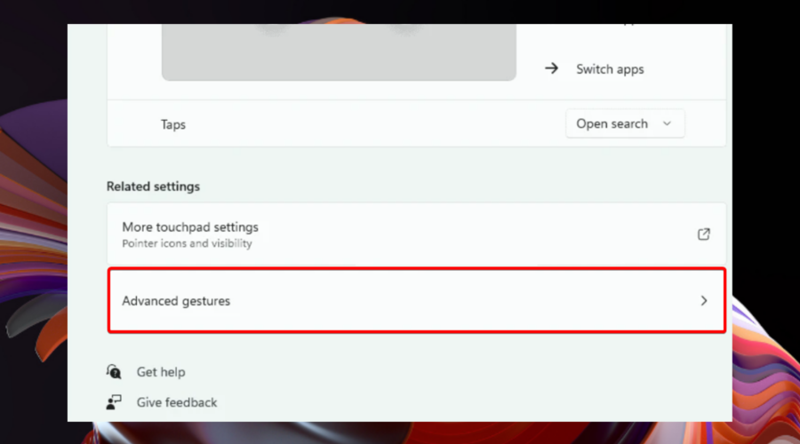 Расширенные параметры жестов тачпада в Windows 11