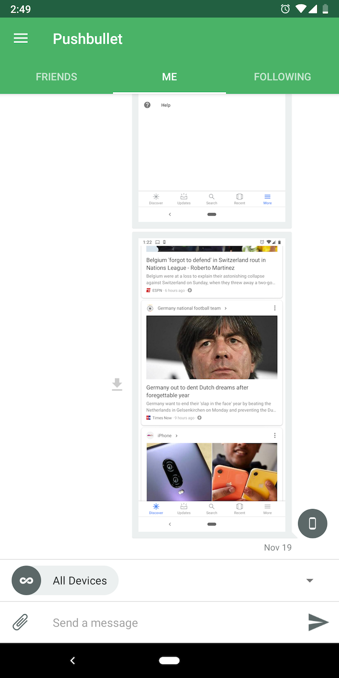 Pushbullet: интерфейс обмена и настройки учётной записи