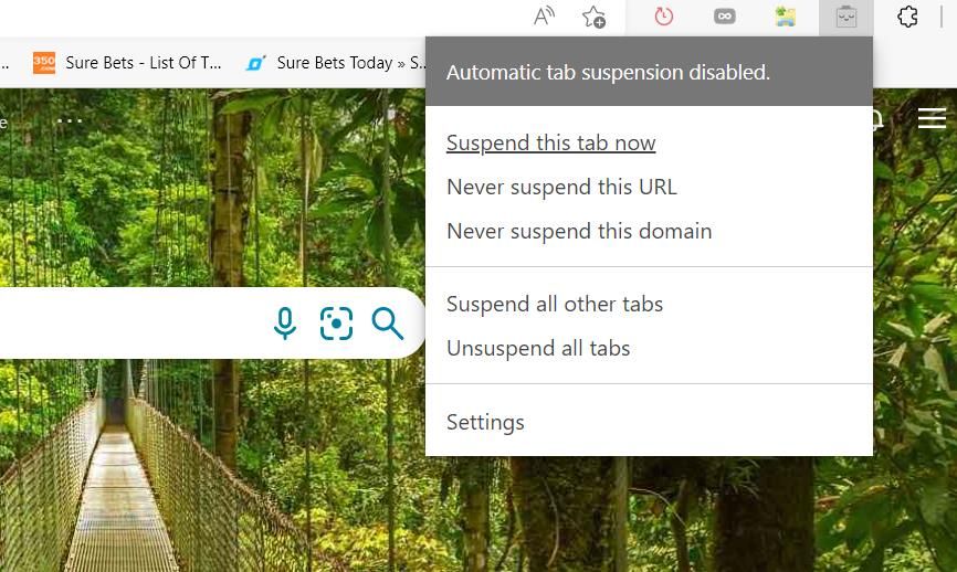 Опция «Suspend this tab now» в меню расширения