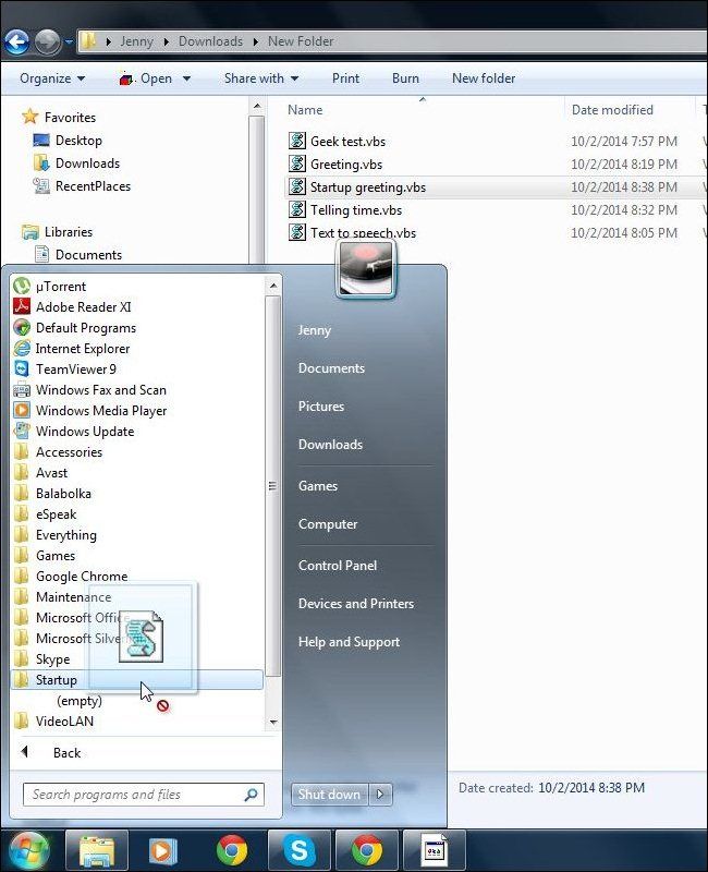 Помещение скрипта в папку автозагрузки Windows