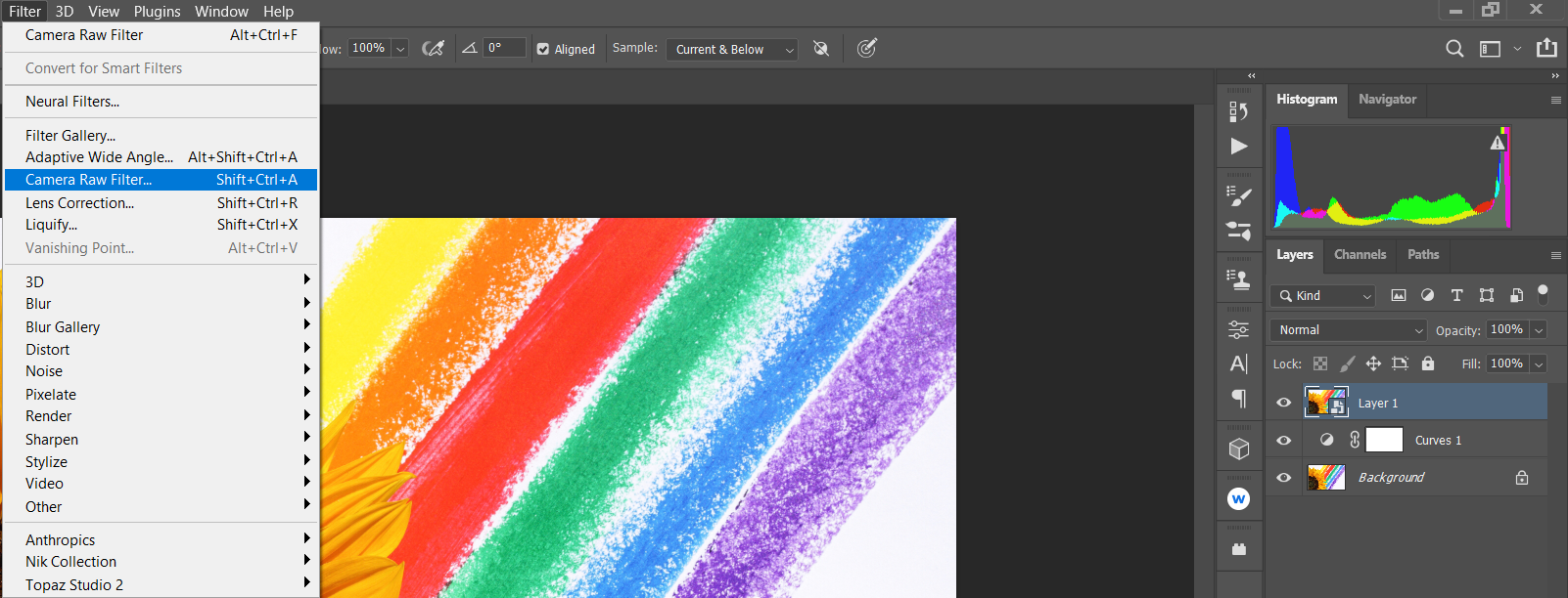 Открытие Camera Raw для цветокоррекции