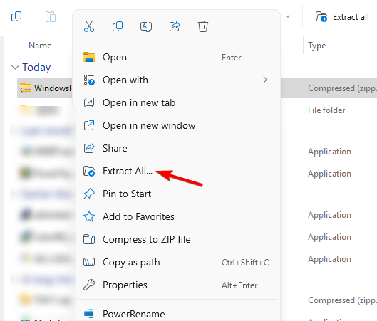 Контекстное меню Windows с опцией «Извлечь все»