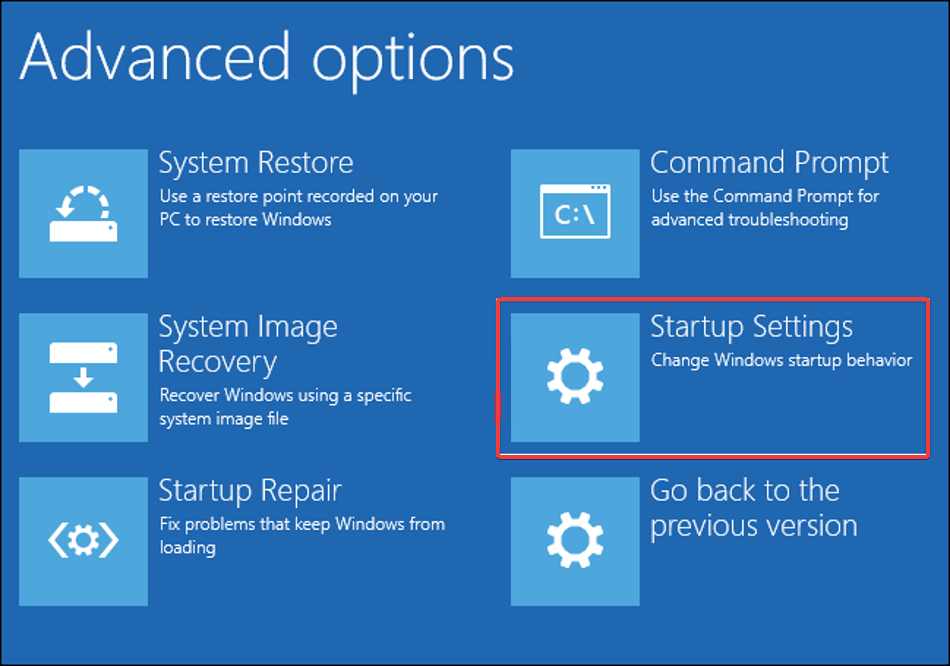 Параметры загрузки и запуск в среде восстановления Windows
