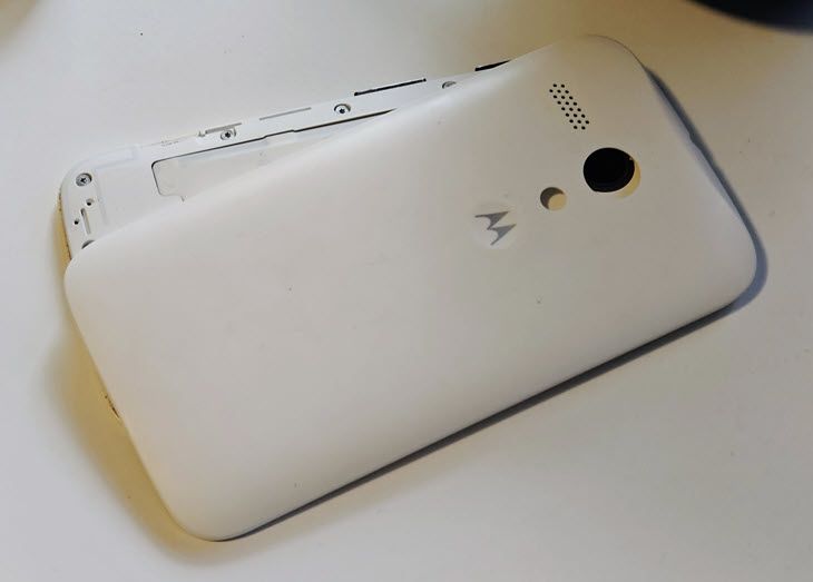 Android phone with battery cover removed.