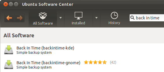 Окно выбора версии Back In Time (GNOME/KDE)
