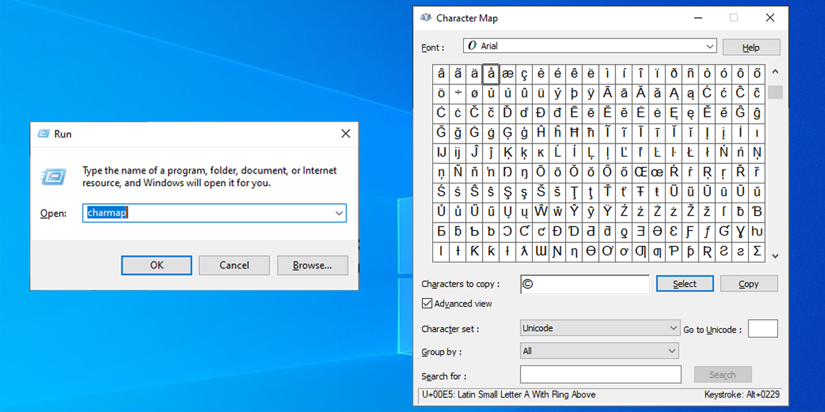 Таблица символов Windows (Character Map)