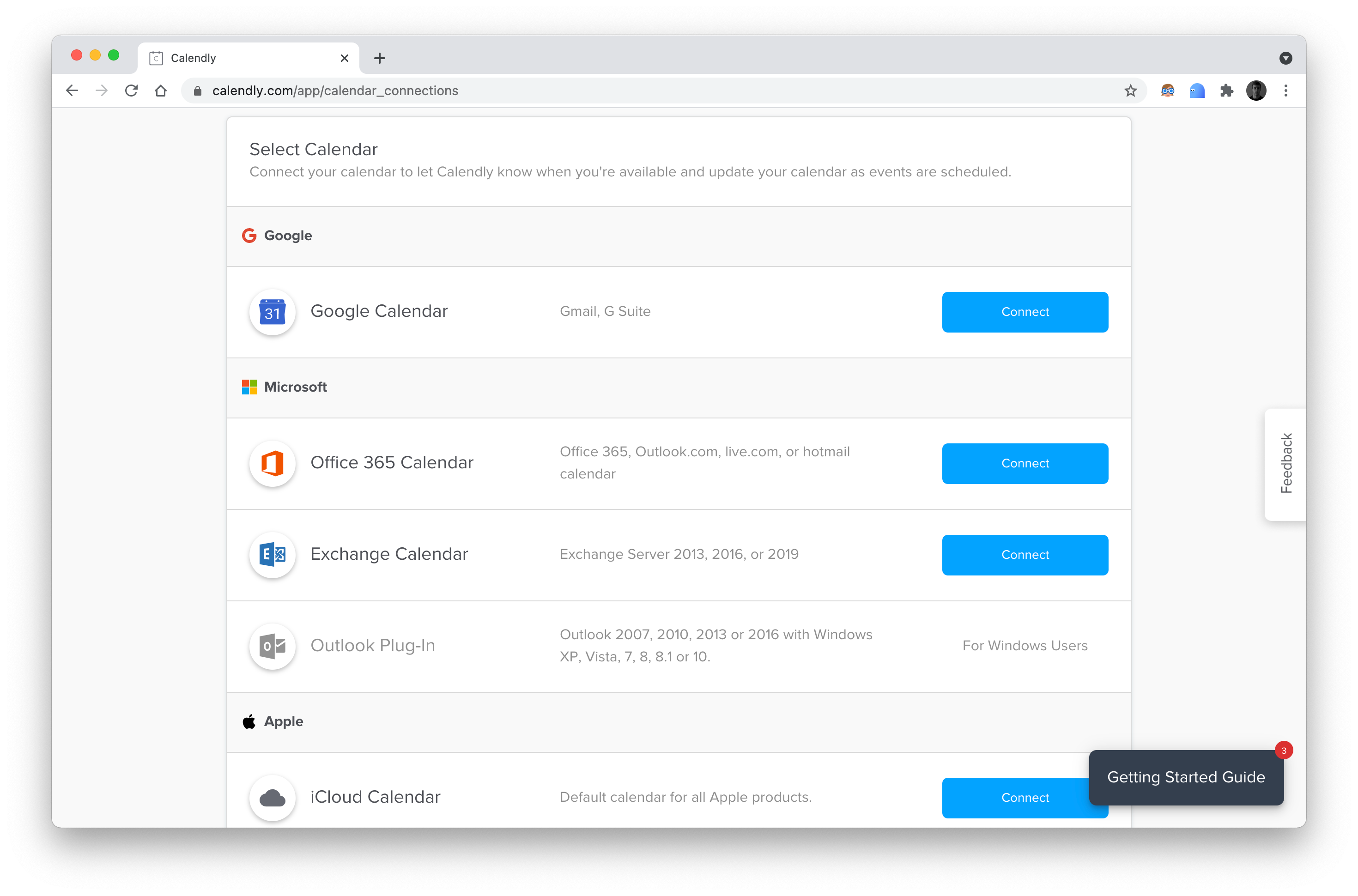 Кнопка Подключить рядом с календарями