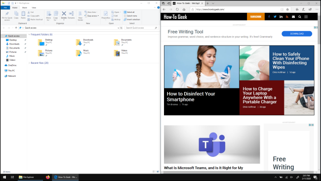 Расположение окон по половинам и четвертям экрана в Windows 10