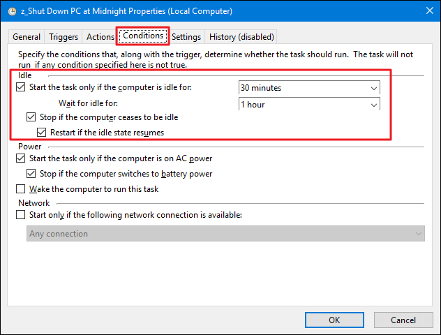 Conditions — состояние простоя