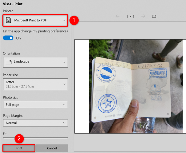 Установите параметры печати и выберите 