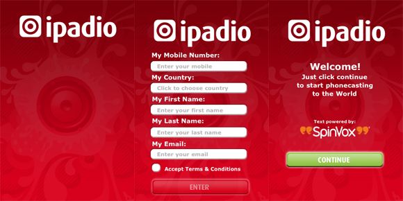 Экран регистрации ipadio на iPhone