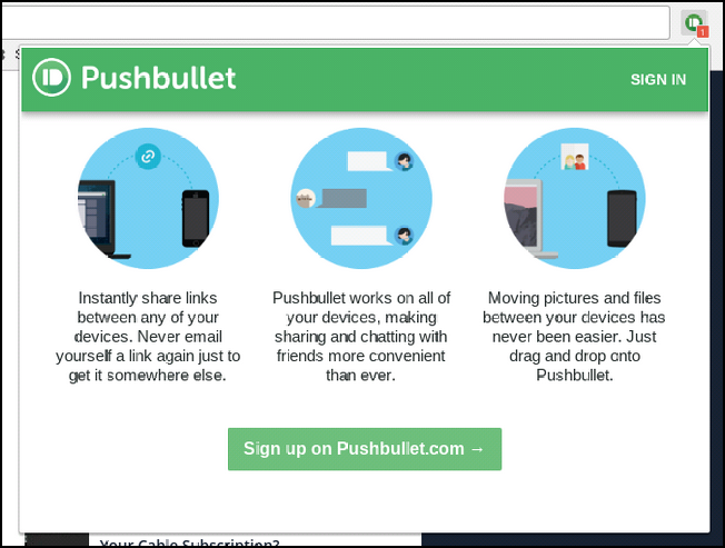 Расширение Pushbullet в панели Chrome