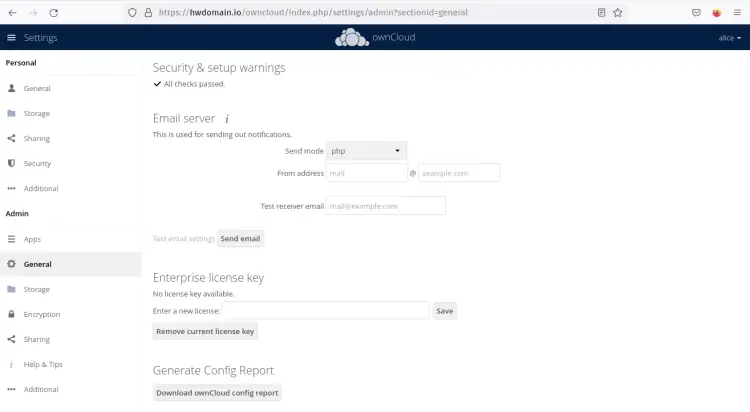 Проверки безопасности ownCloud — скриншот