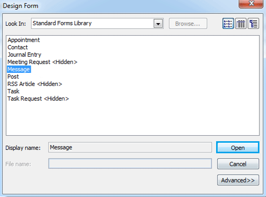 Выберите Message в библиотеке форм
