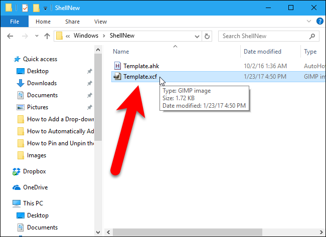 Шаблонный файл в папке ShellNew
