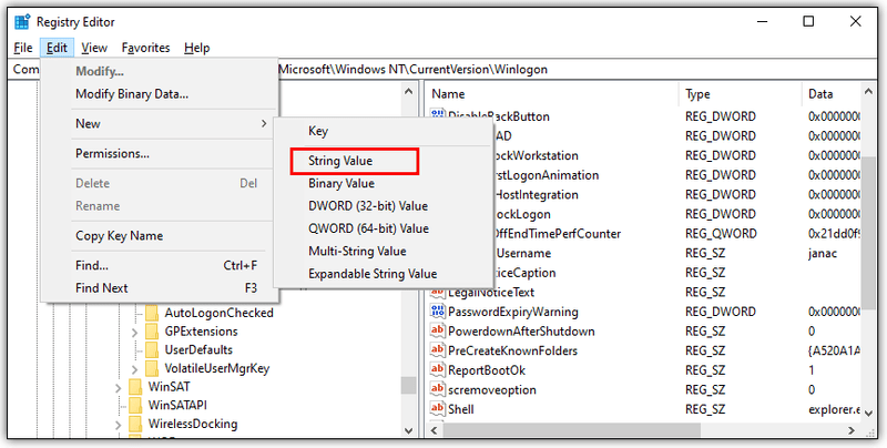 Creación del valor AutoAdminLogon en el Registro