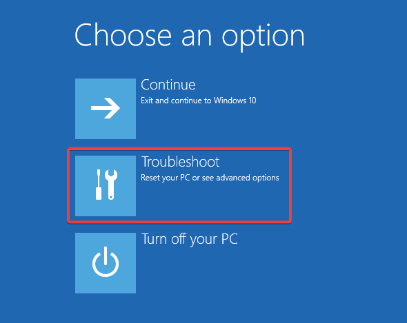 Выберите Устранение неполадок в среде восстановления Windows