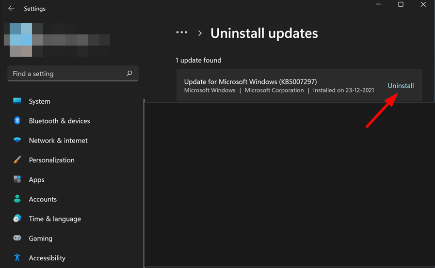 Liste installierter Updates
