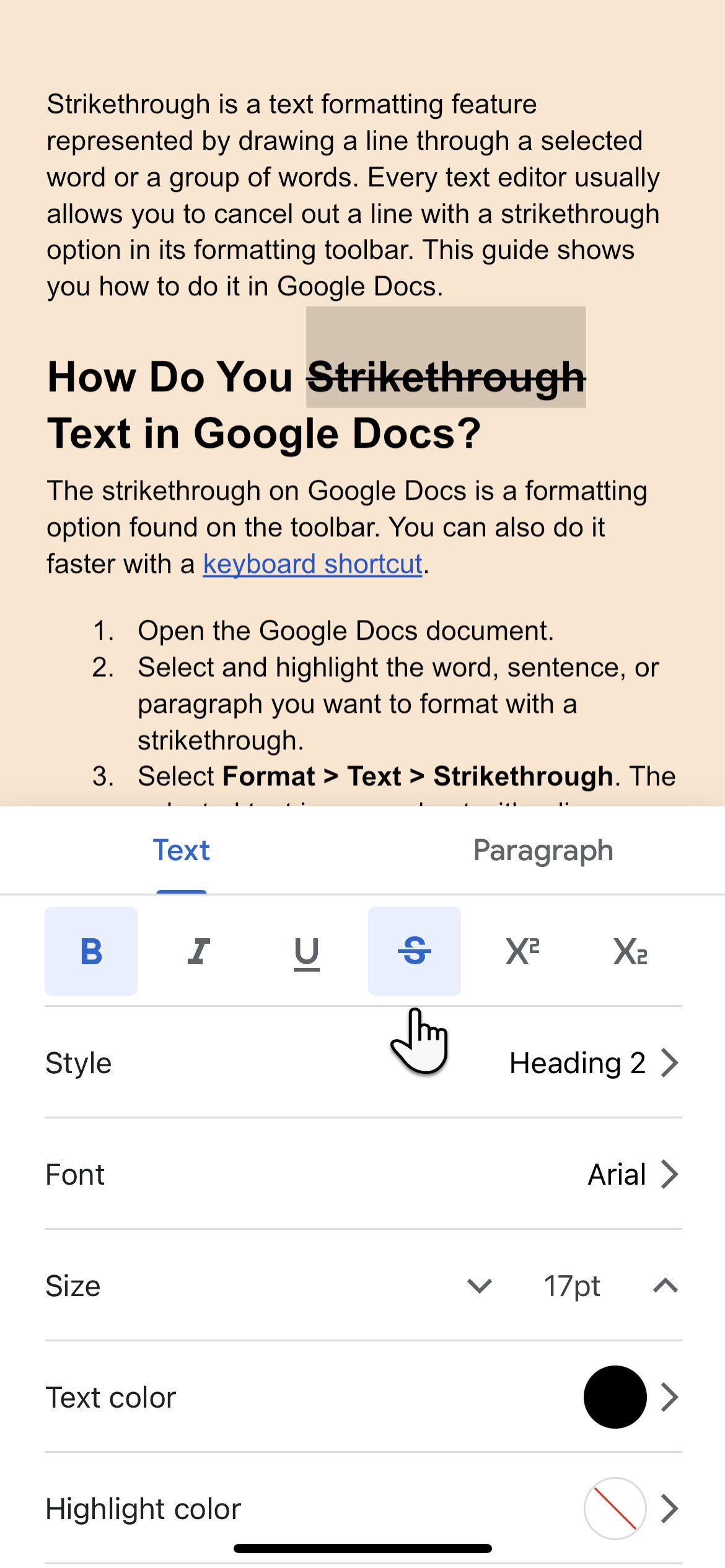 Экран iOS: пример зачёркнутого текста в мобильном приложении