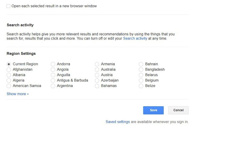 Кнопка Сохранить в настройках поиска