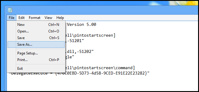 Меню Файл в Блокноте с пунктом Сохранить как